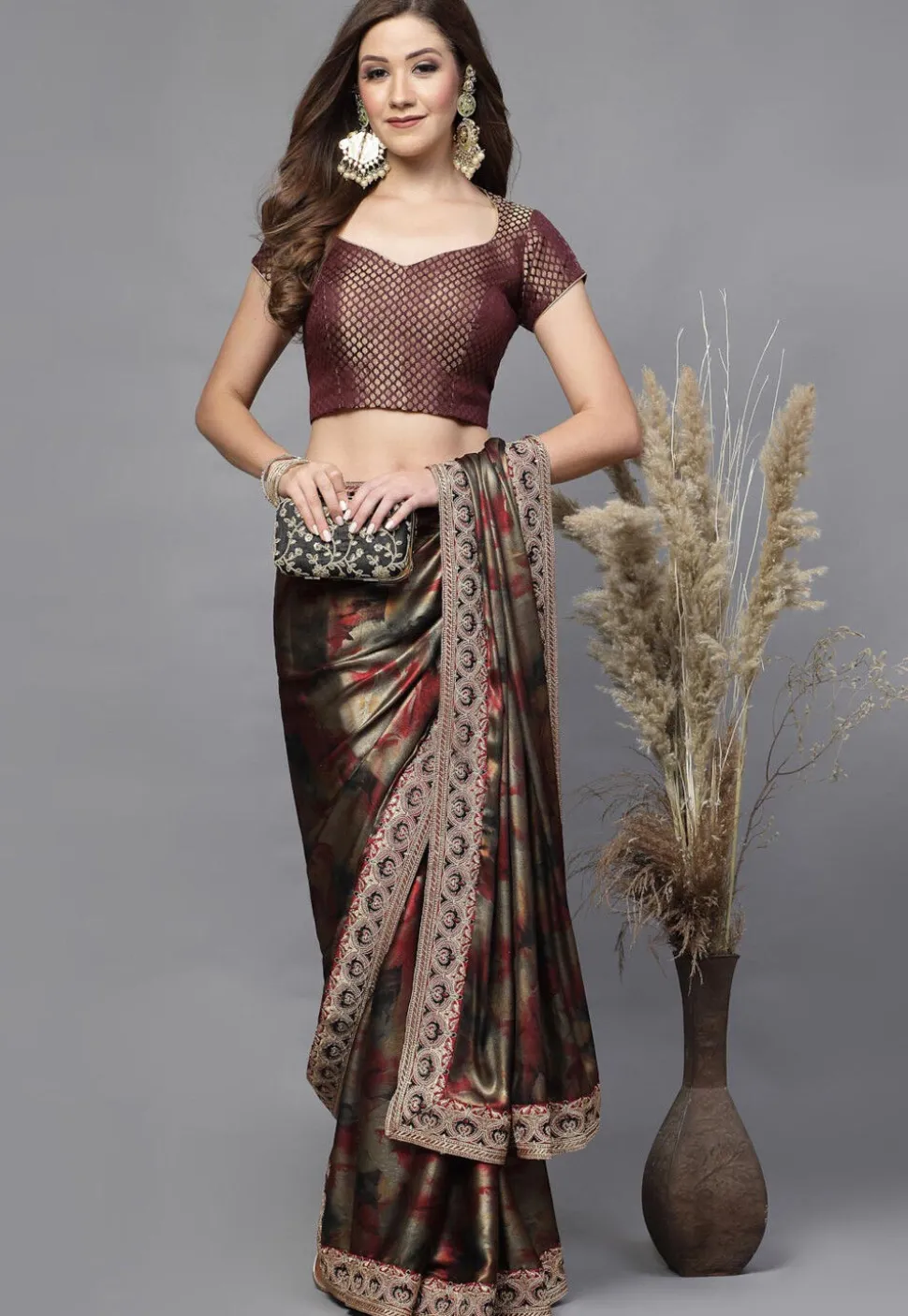 Brocade Back Cut Out Blouse in Wine
