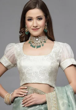 Brocade Back Tie Up Blouse in Off White