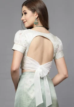 Brocade Back Tie Up Blouse in Off White
