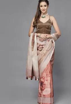 Brocade Back Tie Up Blouse in Brown