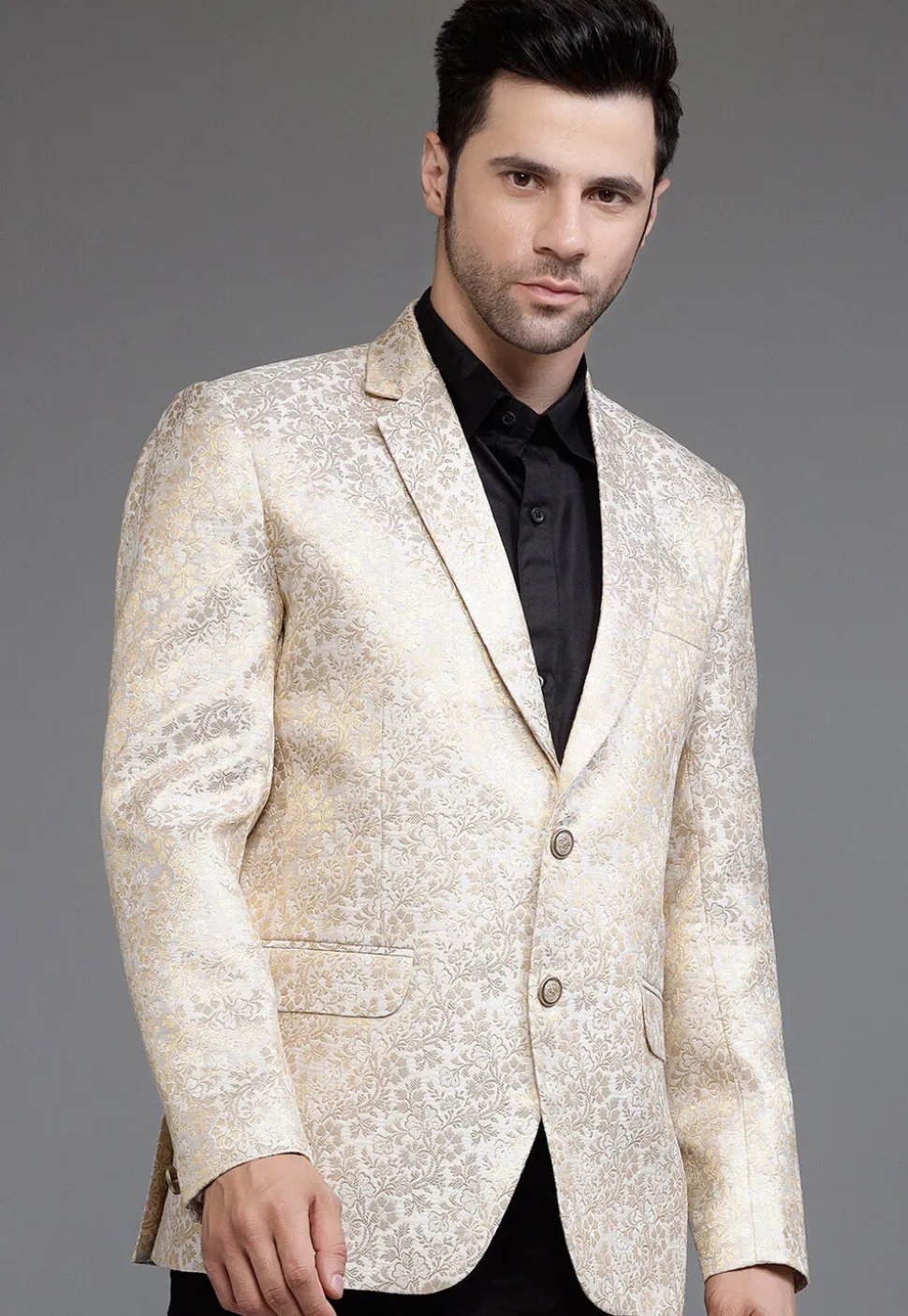 Brocade Blazer in Light Beige