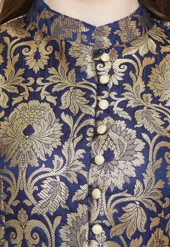 Brocade Blouse in Navy Blue