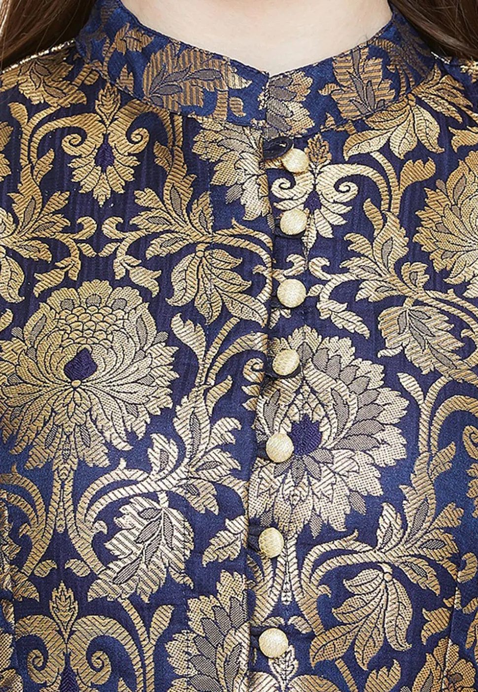 Brocade Blouse in Navy Blue