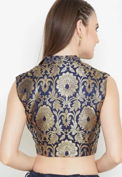 Brocade Blouse in Navy Blue