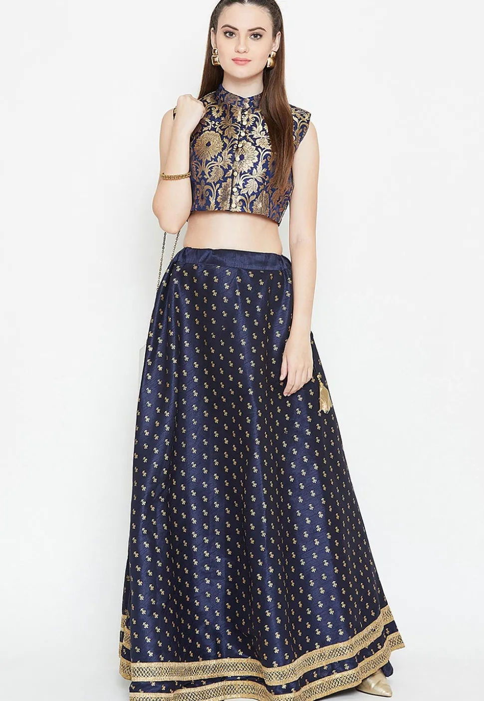 Brocade Blouse in Navy Blue