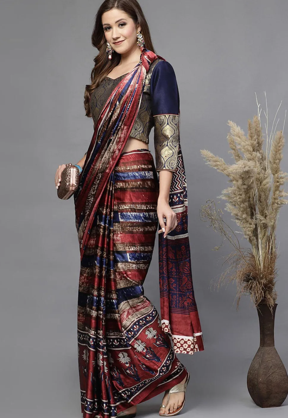 Brocade Blouse in Navy Blue