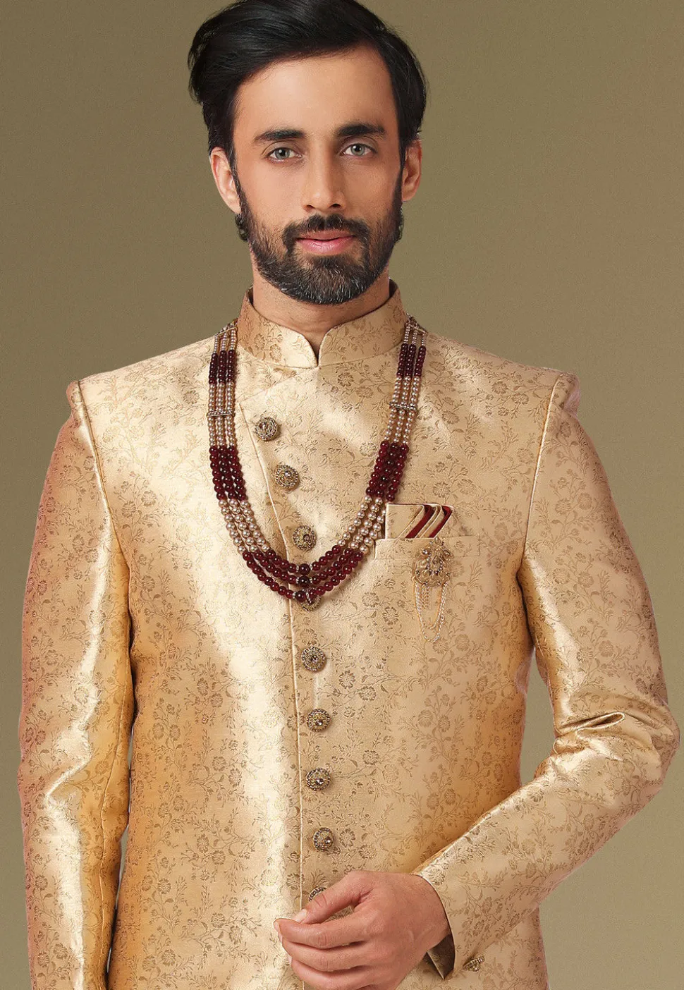 Brocade Dhoti Sherwani in Golden