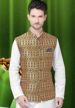Brocade Jacket in Beige and Mustard