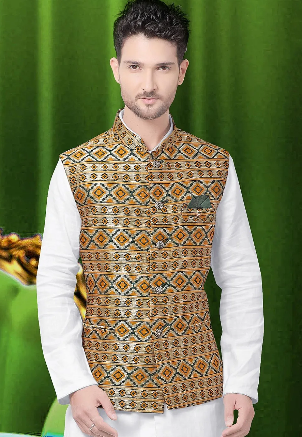 Brocade Jacket in Beige and Mustard