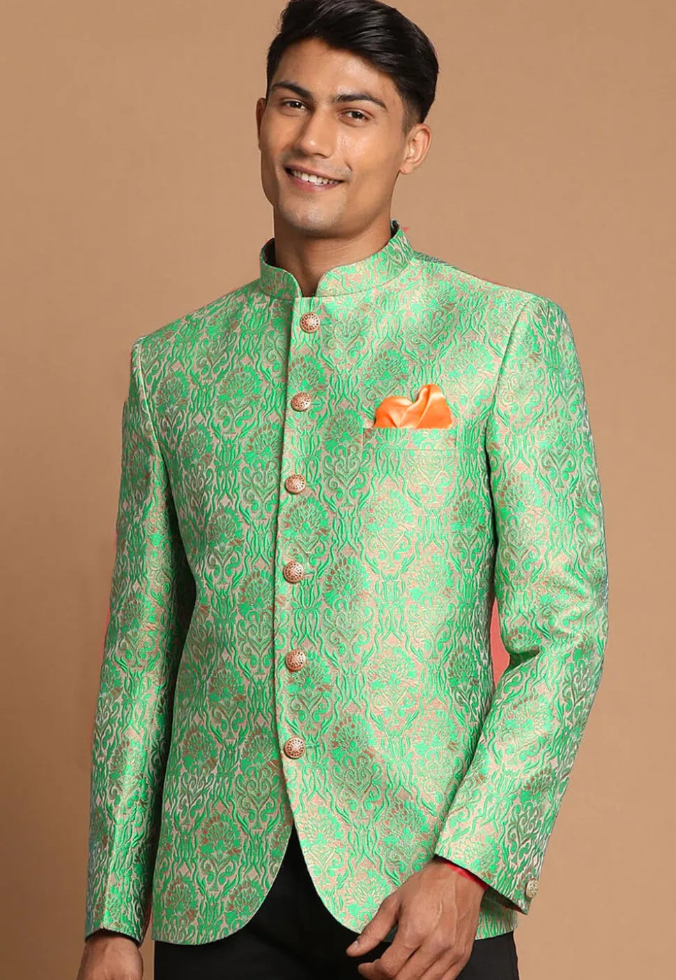 Brocade Jodhpuri Jacket in Antique and Light Blue