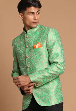 Brocade Jodhpuri Jacket in Antique and Light Blue