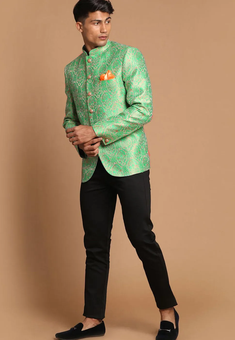 Brocade Jodhpuri Jacket in Antique and Light Blue