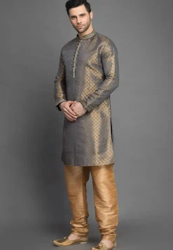 Brocade Kurta Set in Grey
