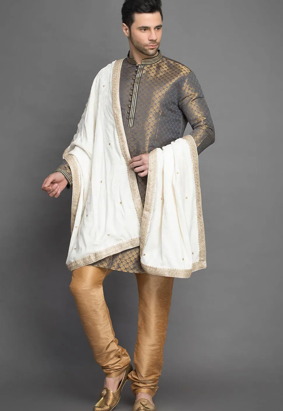 Brocade Kurta Set in Grey