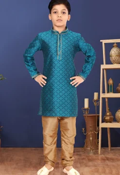 Brocade Kurta Set in Teal Blue