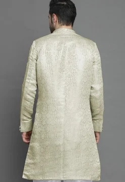 Brocade Layered Sherwani in Light Beige