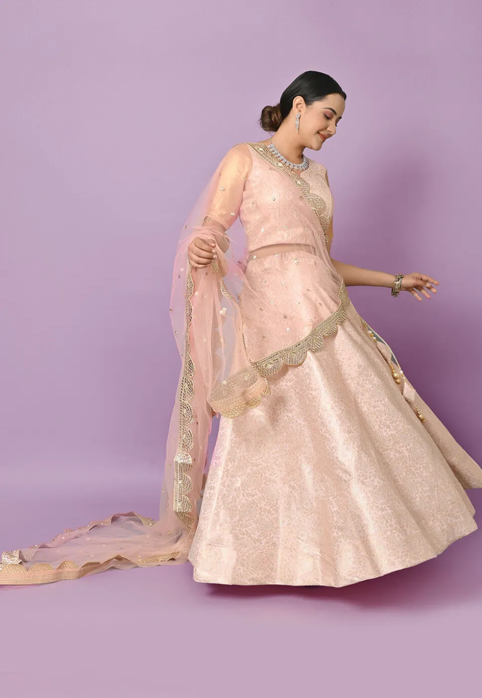 Brocade Lehenga in Peach