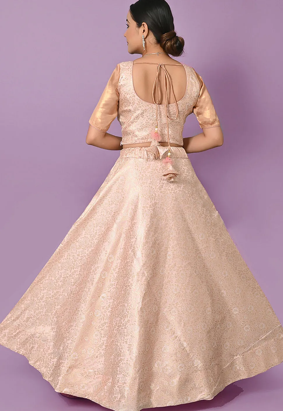 Brocade Lehenga in Peach