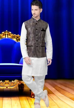 Brocade Nehru Jacket in Antique and Navy Blue