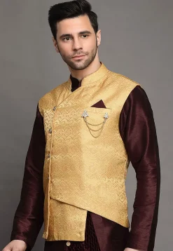 Brocade Nehru Jacket in Beige
