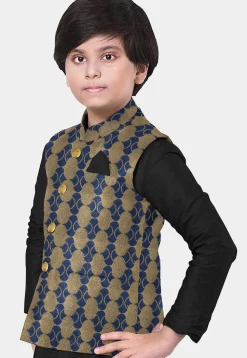 Brocade Nehru Jacket in Blue and Beige