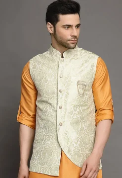 Brocade Nehru Jacket in Cream