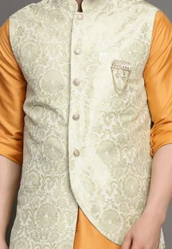 Brocade Nehru Jacket in Cream