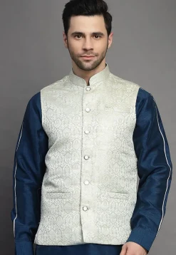Brocade Nehru Jacket in Light Beige
