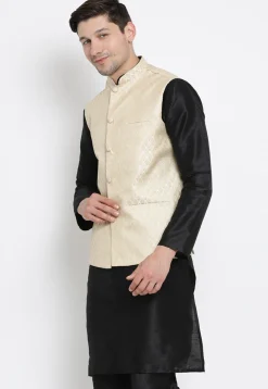 Brocade Nehru Jacket in Light Beige
