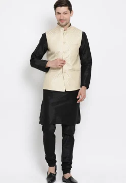 Brocade Nehru Jacket in Light Beige