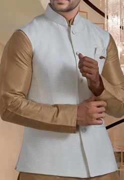 Brocade Nehru Jacket in Off White