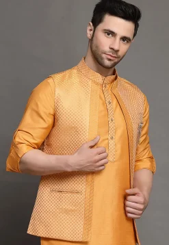 Brocade Nehru Jacket in Orange