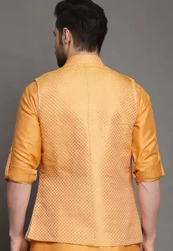 Brocade Nehru Jacket in Orange