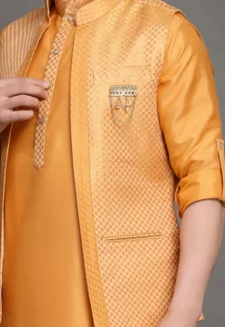 Brocade Nehru Jacket in Orange