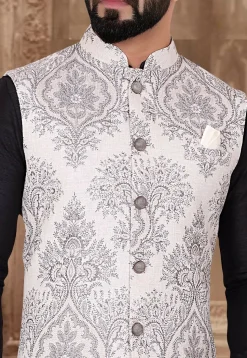 Brocade Nehru Jacket in Off White