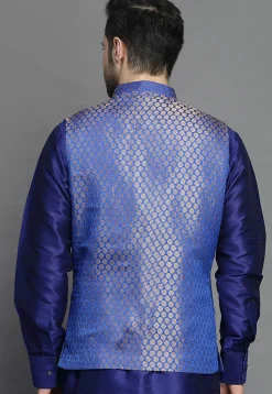 Brocade Nehru Jacket in Royal Blue