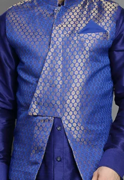 Brocade Nehru Jacket in Royal Blue