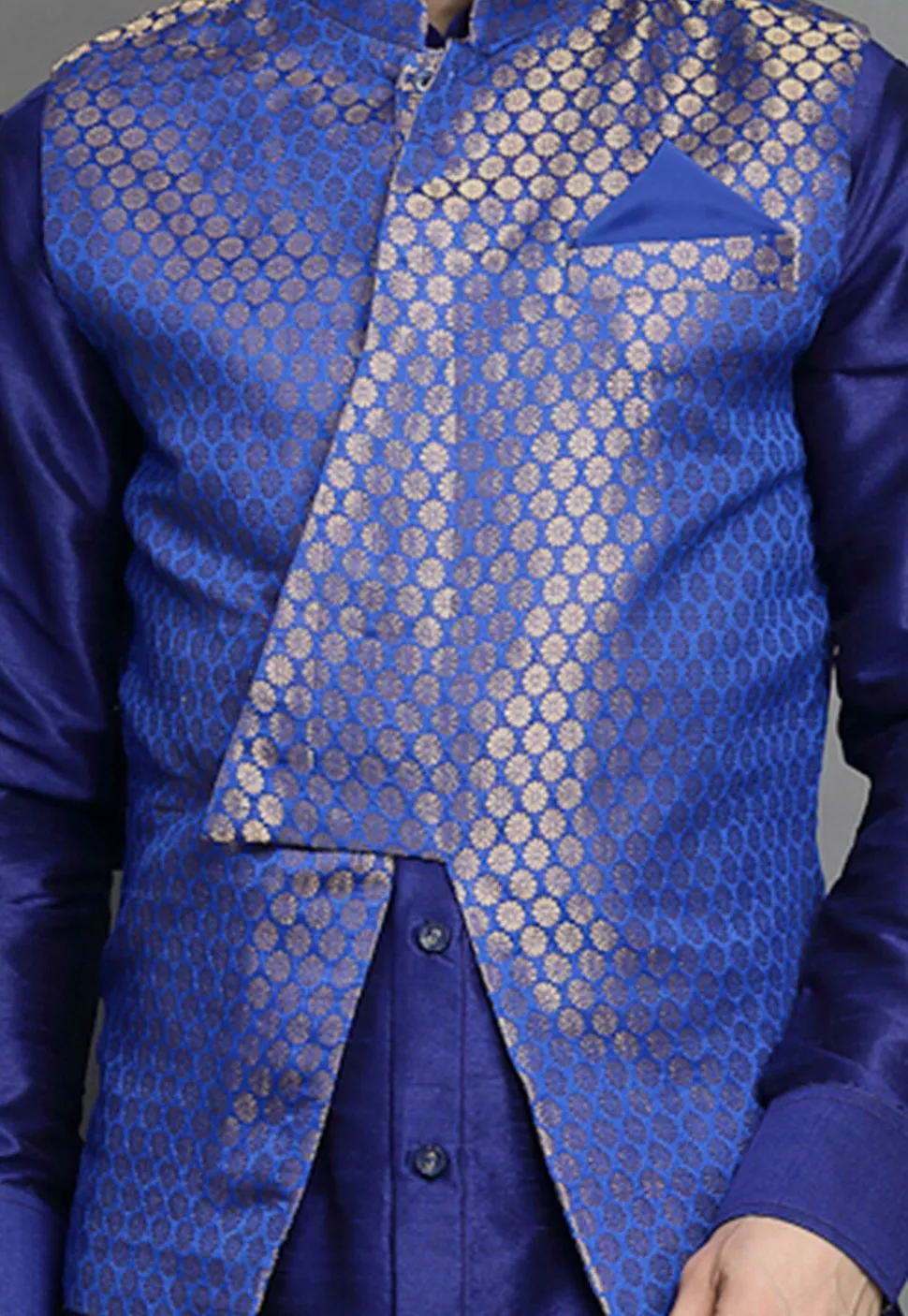 Brocade Nehru Jacket in Royal Blue