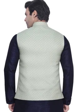 Brocade Nehru Jacket in Sea Green