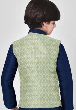 Brocade Nehru Jacket in Sea Green