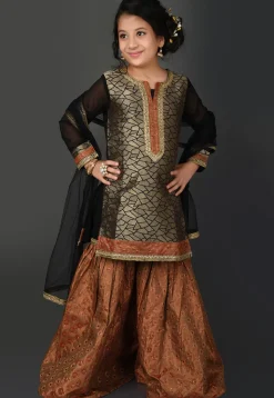 Brocade Pakistani Suit in Golden and Black