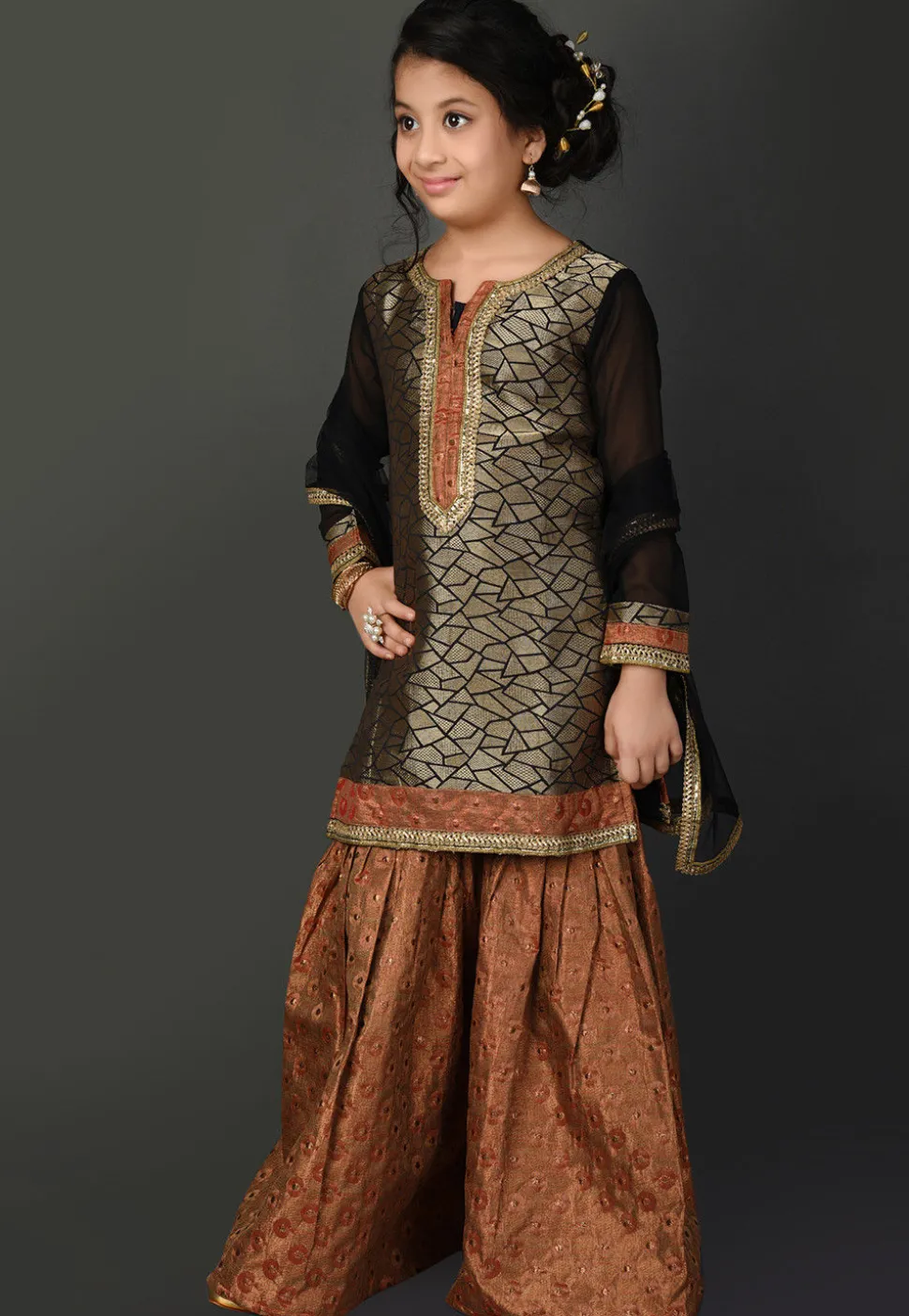 Brocade Pakistani Suit in Golden and Black