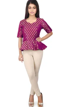 Brocade Peplum Style Top in Magenta