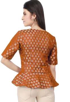 Brocade Peplum Style Top in Rust