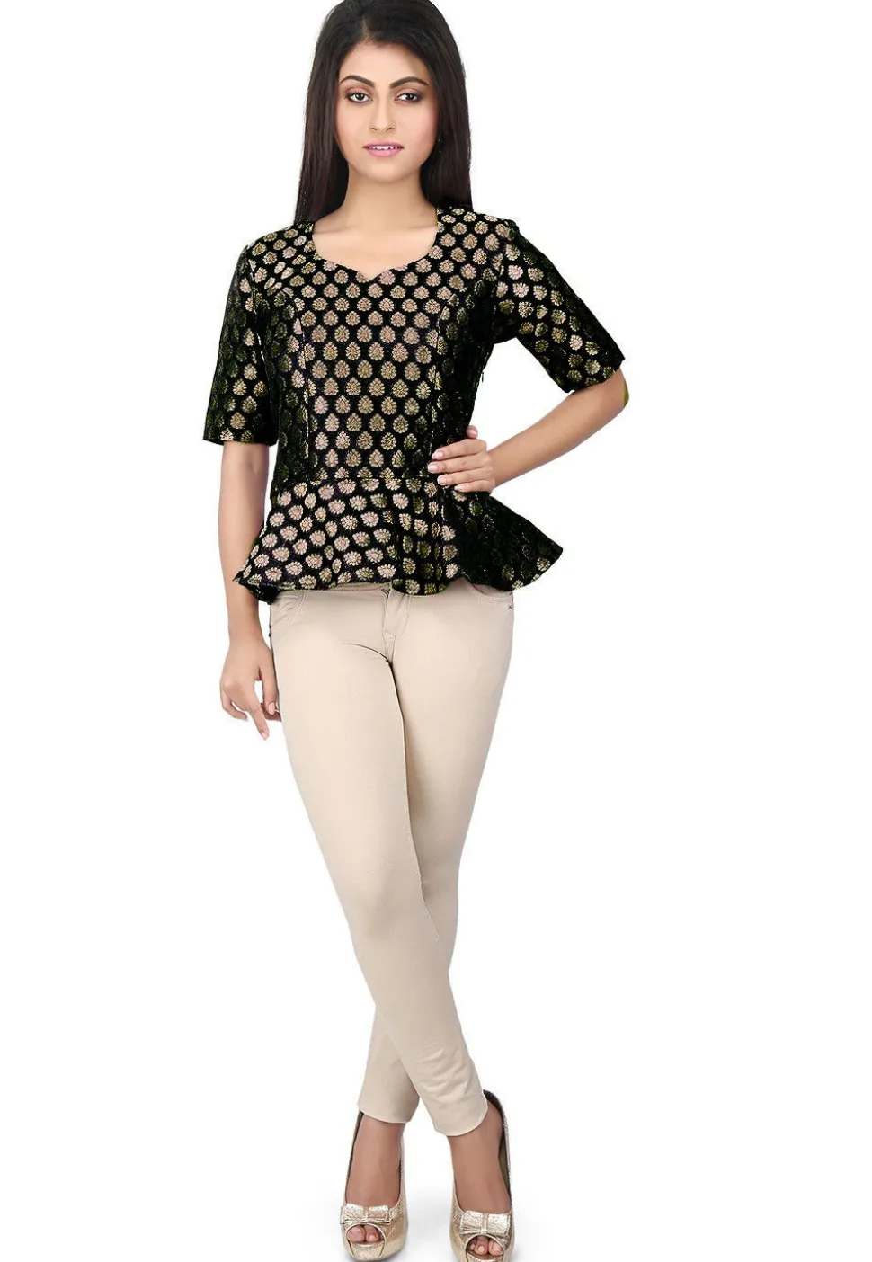 Brocade Peplum Style Top in Black