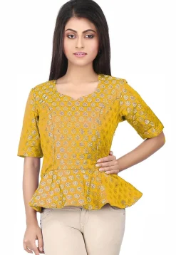 Brocade Peplum Style Top in Yellow