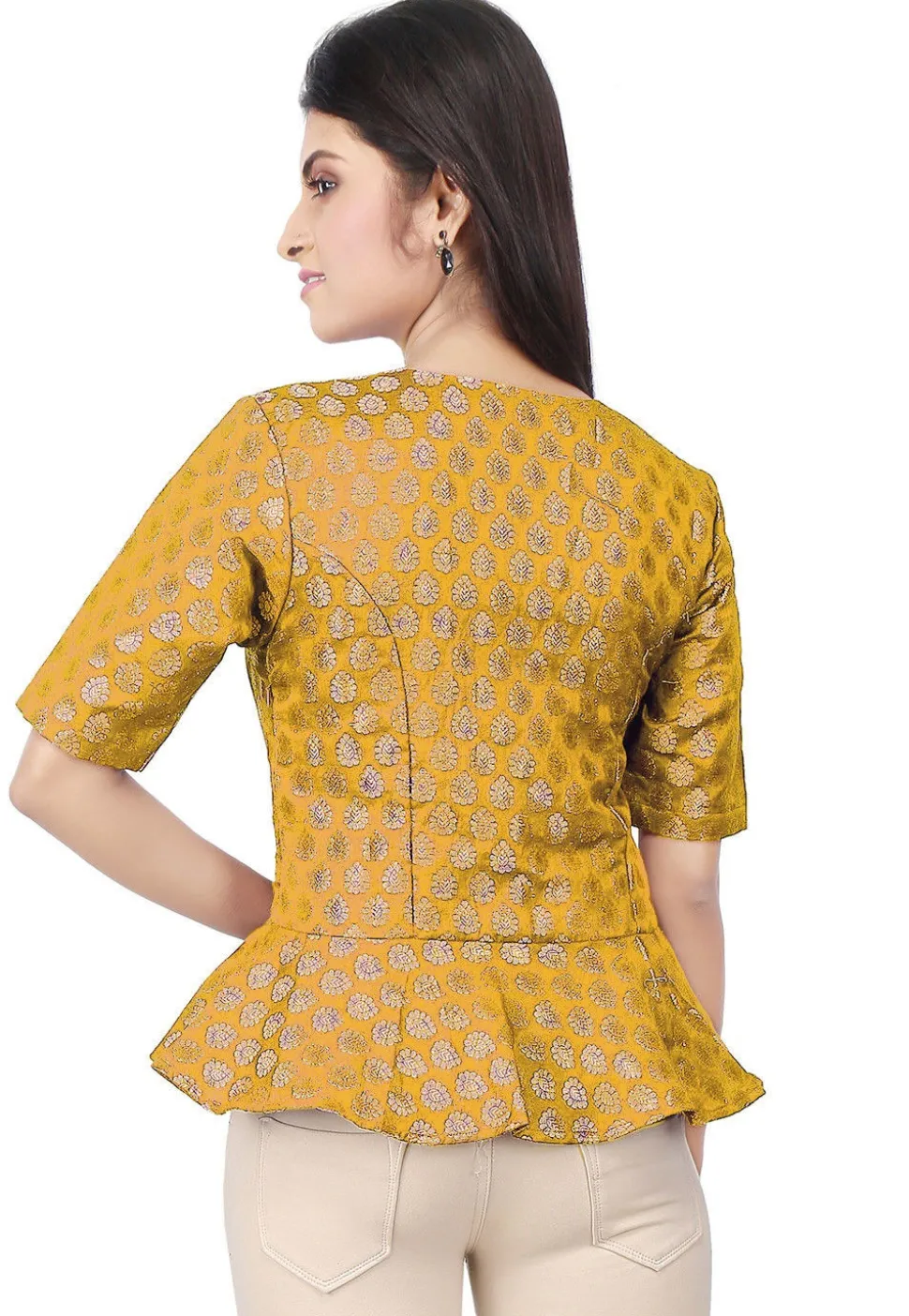 Brocade Peplum Style Top in Yellow