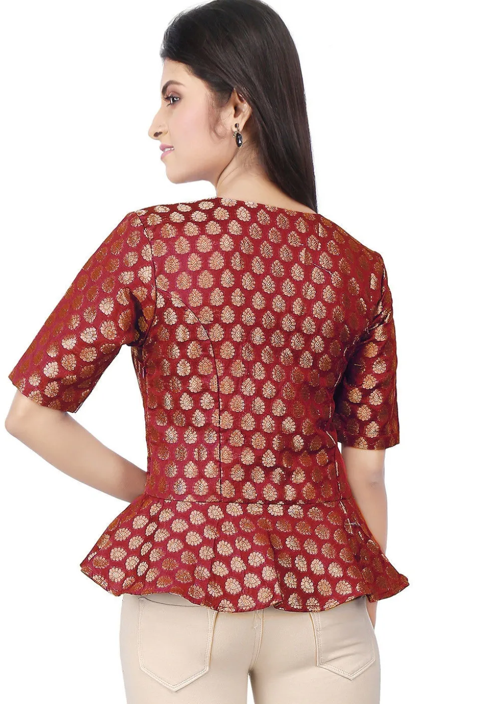 Brocade Peplum Style Top in Maroon