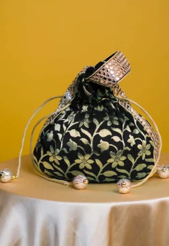 Brocade Potli Bag in Black