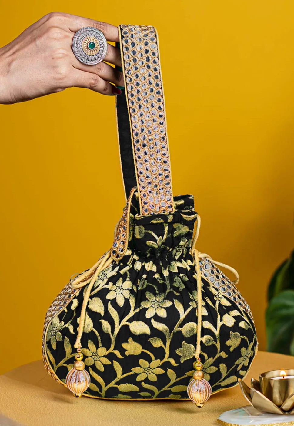 Brocade Potli Bag in Black
